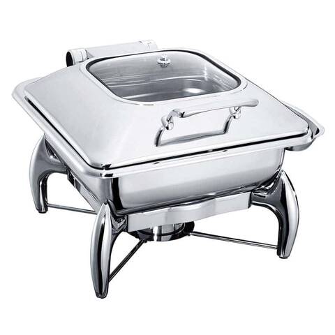 Öztiryakiler Dikdörtgen Cam Kapaklı Chafing Dish, Ayaklı, 6 L, 2/3 GN